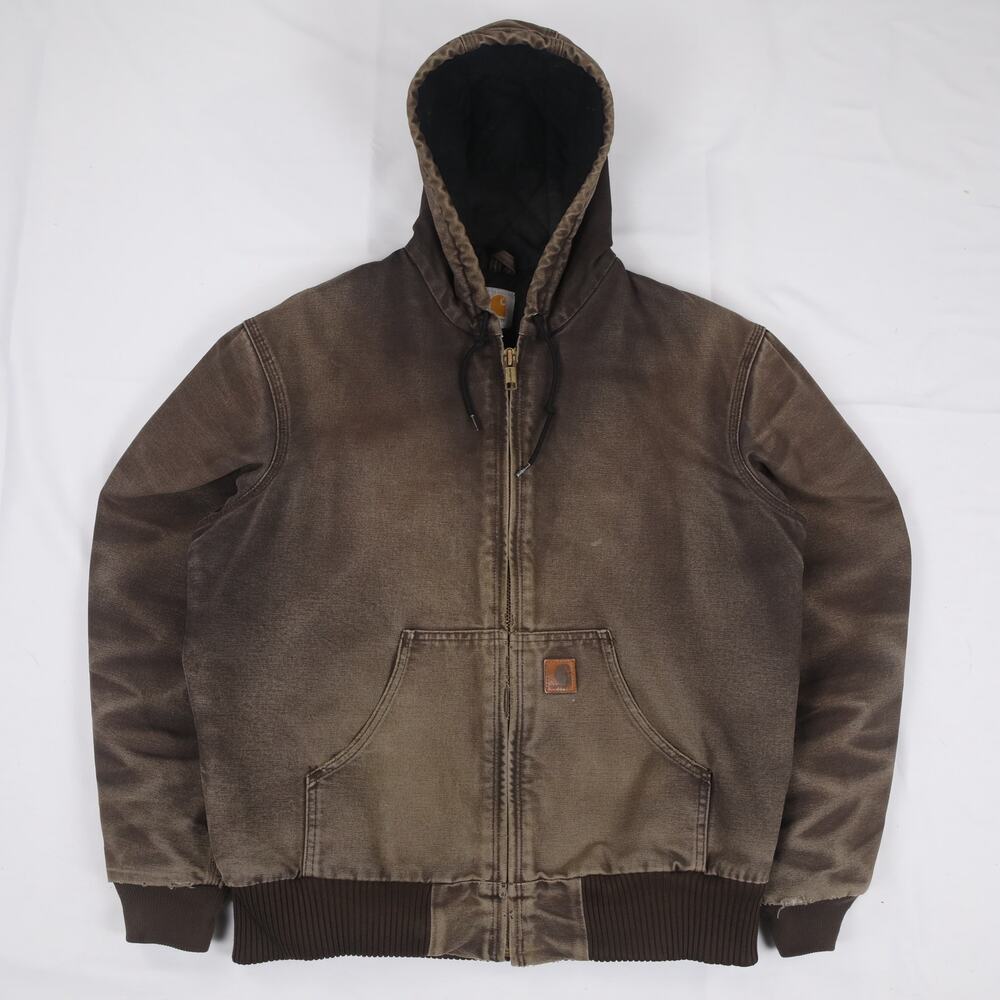 Vintage Carhartt CRAZY Faded Brown J130 DKB Hooded Jacket Size Medium